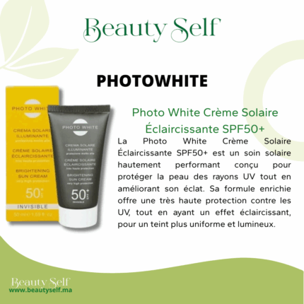 Crème Solaire Éclaircissante SPF50+ – Photo White | Protection UV & Éclat du Teint