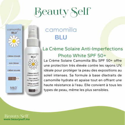 Crème Solaire Anti-Imperfections SPF 50+ – Camomilla Blu | Haute Protection & Apaisement