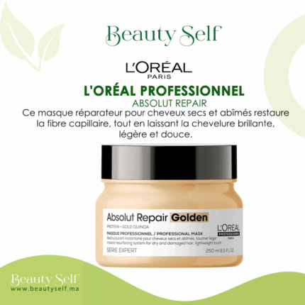 Masque Absolut Repair Golden – L’Oréal Professionnel | Soin Réparateur Léger pour Cheveux Secs et Abîmés
