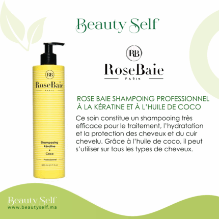 Rose Baie Shampoing Professionnel à la Kératine et à l’Huile de Coco – 500ml
