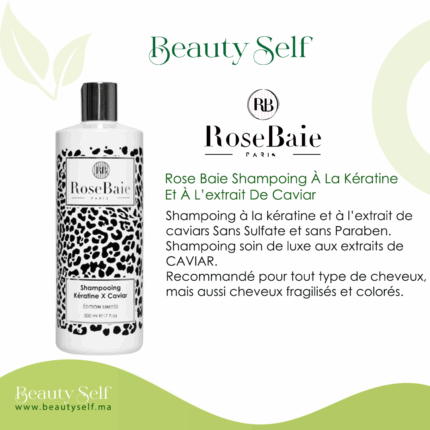 Shampoing Rose Baie à la Kératine et à l'Extrait de Caviar – 500ml | Soin Luxe Cheveux