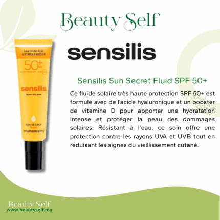 Sensilis Sun Secret Fluid SPF 50+ – Solaire Anti-Âge Hydratant à l’Acide Hyaluronique | 40 ml