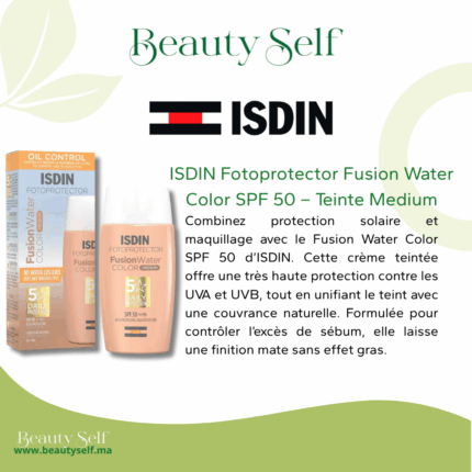 ISDIN Fusion Water Color SPF 50 – Crème Solaire Teintée Teinte Medium | Fini Mat & Anti-Brillance