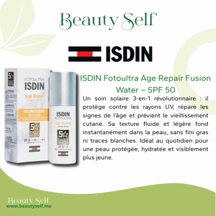ISDIN Age Repair Fusion Water SPF 50 – Soin Solaire Anti-Âge 3-en-1 | 50 ml