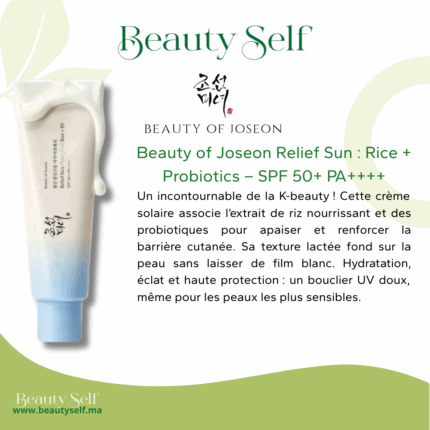 Beauty of Joseon Relief Sun SPF 50+ PA++++ – Crème Solaire Lactée Riz & Probiotiques | 50 ml