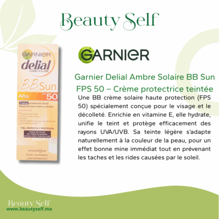 Garnier Delial BB Sun FPS 50 – Crème Solaire Teintée Haute Protection Visage & Décolleté | 50 ml