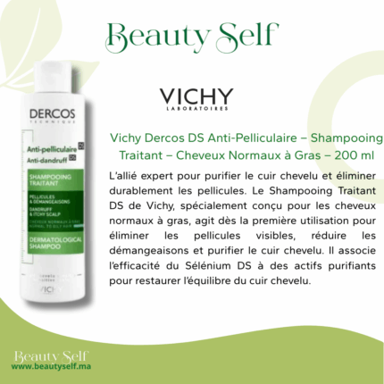 Vichy Dercos DS Anti-Pelliculaire – Shampooing Traitant – Cheveux Normaux à Gras – 200 ml