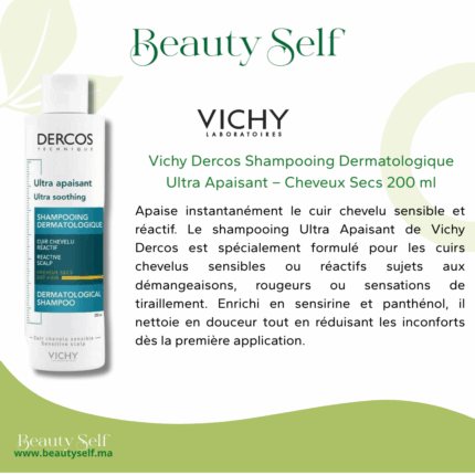 Vichy Dercos Shampooing Dermatologique Ultra Apaisant – Cheveux Secs – 200 ml