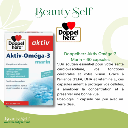 Doppelherz Aktiv Oméga-3 Marin – Santé du cœur, du cerveau et de la vision – 60 capsules