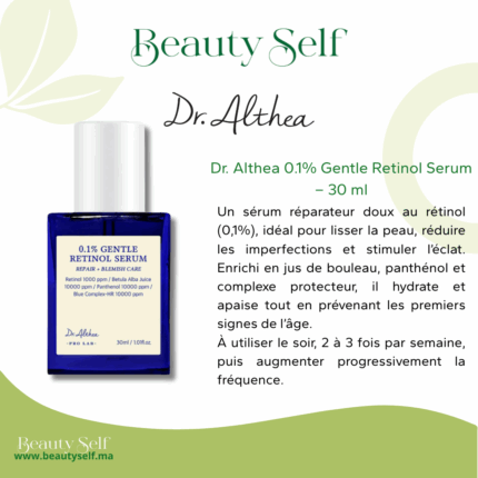 Dr. Althea 0.1% Gentle Retinol Serum – Sérum Réparateur & Anti-Imperfections (30 ml)